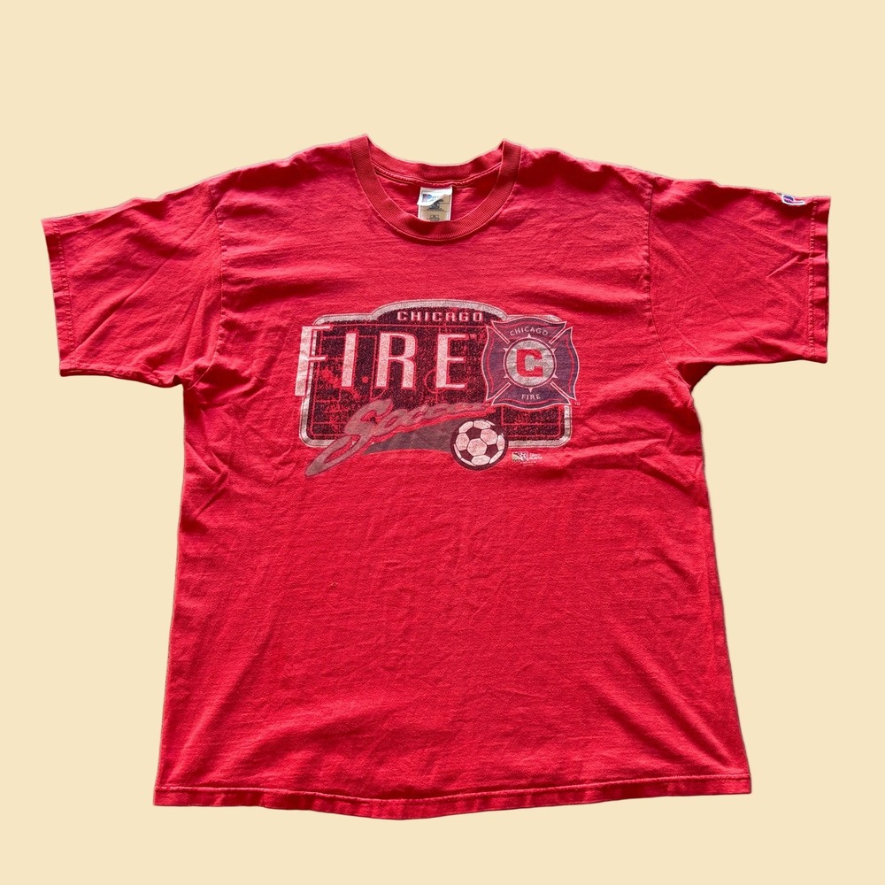 Vintage 1998 Chicago Fire MLS Soccer T-Shirt Pro Player Mens XL Red Made in USA
